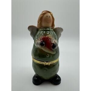 Angel Fairy Ceramic Trinket Hinged Jewelry Box Red Heart‎ Tooth Fairy